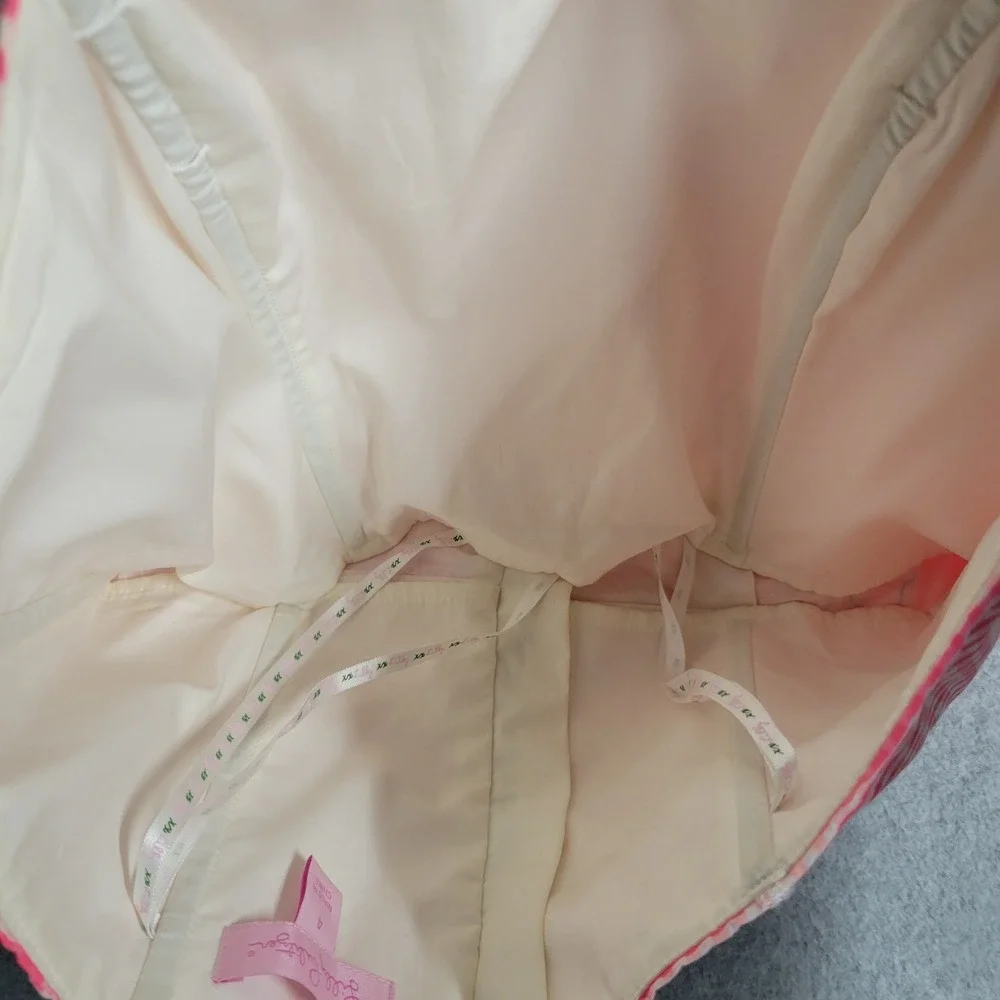 Lilly Pulitzer Lowe Pink Gingham Seersucker Peplum Strapless Dress 4 Zip Derby - Picture 9 of 13